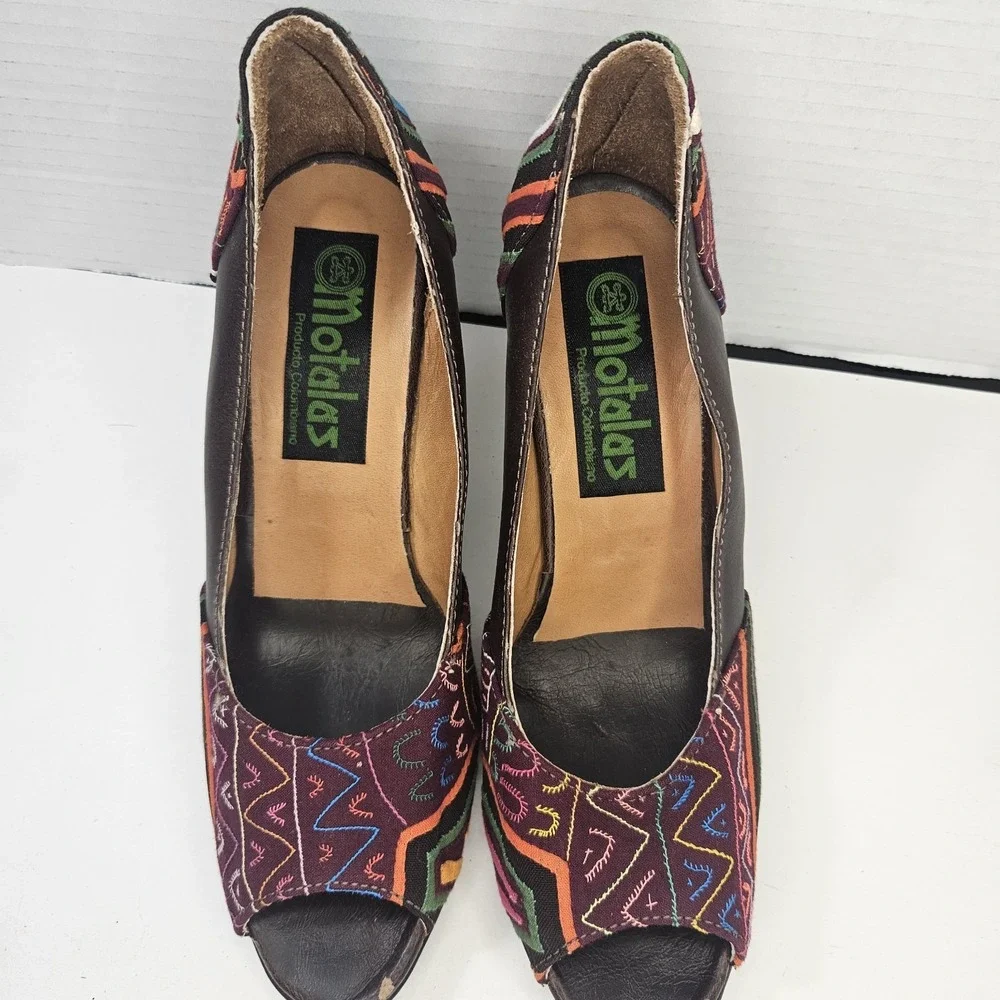 Peep Toe Handmade Leather Heels Size 36 Colombia Embroidered‎ Boho Festival